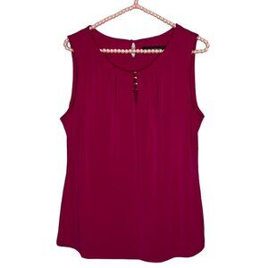 Ivanka Trump Medium M Fuchsia Pleat Neck Stretch Knit Sleeveless Shell Top